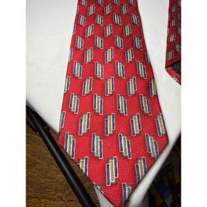 JZ Richards Parisian Red Silk Geometric Pattern Necktie Handcrafted in America‎